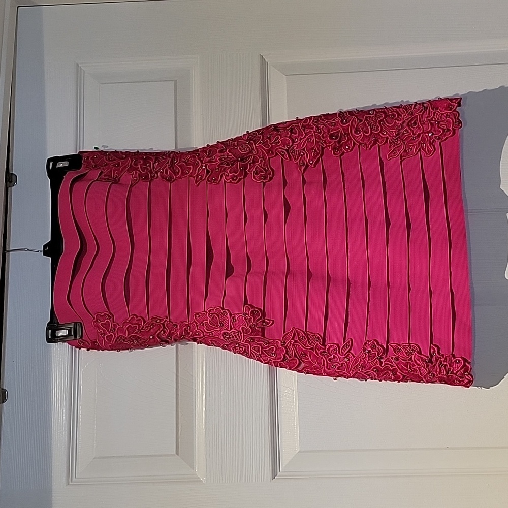 Sherri Hill mini strapless hot pink dress